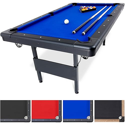 GoSports 6, 7, or 8 ft Billiards Tables - No Assembly, Choose Your Color - Portable Pool Table Includes Full Set of Balls, 2 Cue Sticks, Chalk and Felt Brush