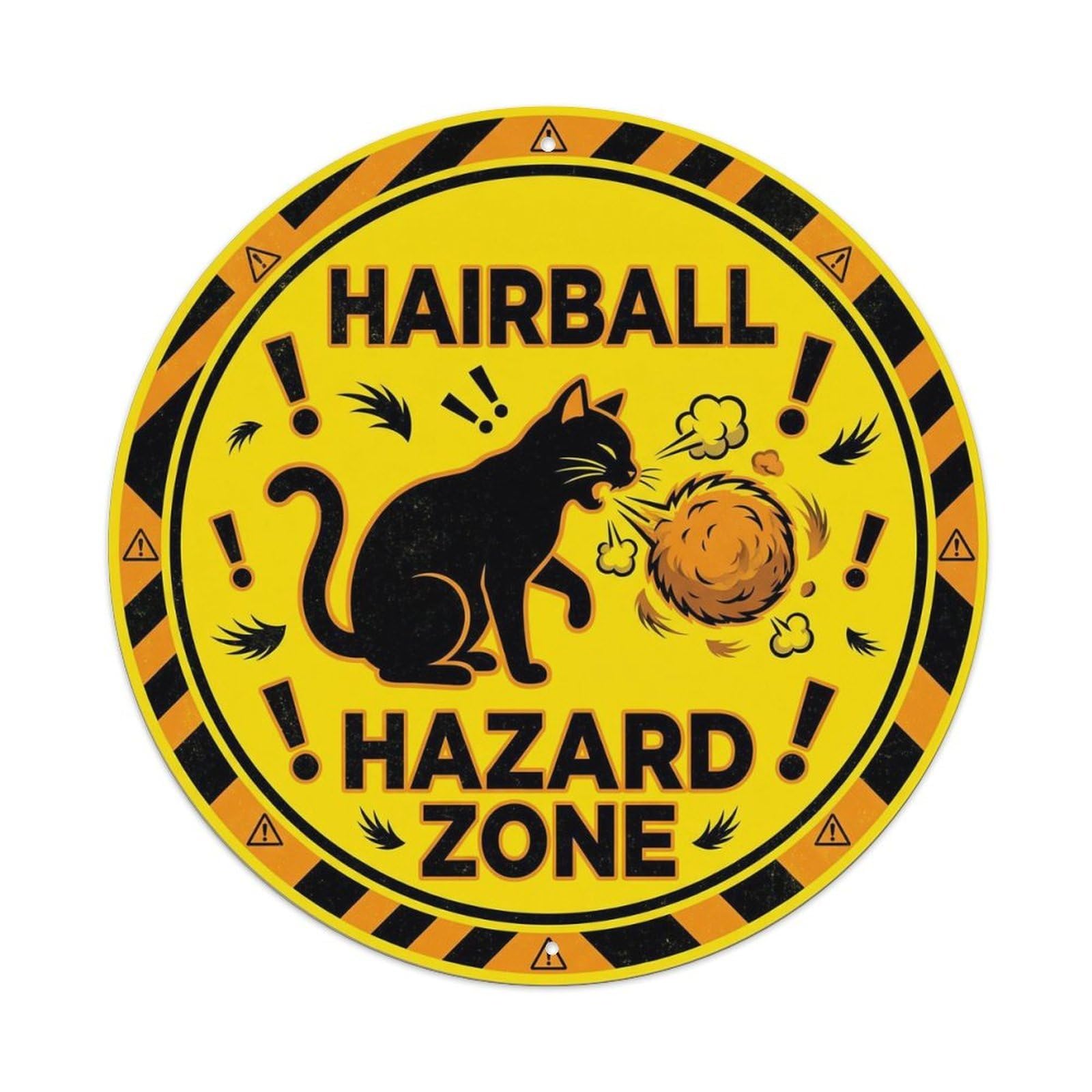 Hairball Hazard Zone Cat Warning Badge Humor Rustic Pet Metal Tin Sign
