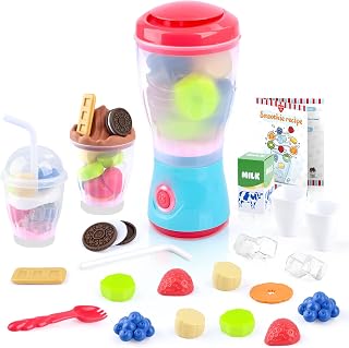 PLAY Smoothie Batidora Juguete, Set de Utensilios Cocina Juguete con Batidora Niños, Juguetes Alimentarios, Luces y Sonidos Realistas, Set de Accesorios Cocina Juguetes para Niños de 3+ Años