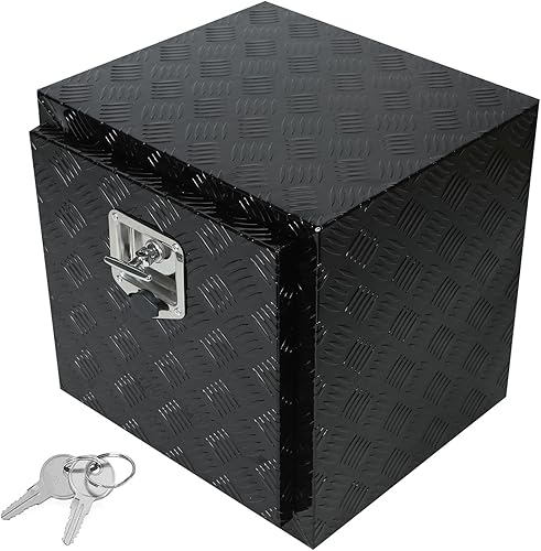 Miniatura 37 de Caja de herramientas de 48x24x24 pulgadas, caja de almacenamiento negra de aluminio para cama de camioneta pickup con cerradura y llaves, exterior,