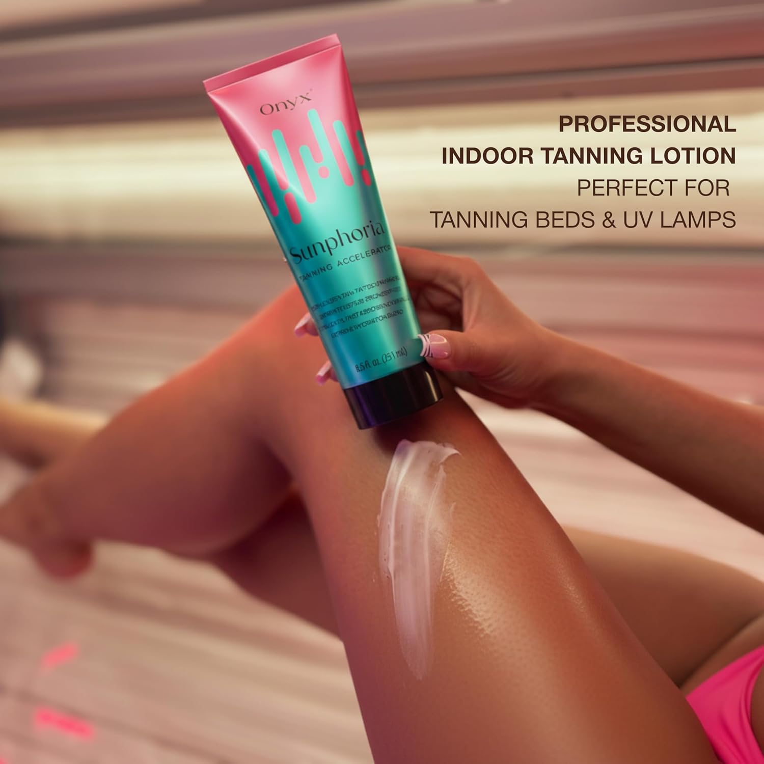 Onyx Sunphoria Bronzer-Free Indoor Tanning Bed Lotion | Fast Melanin-Boost Accelerator for Deeper Tan | Streak-Free Non-Sticky Formula with Hydrating Oils for Smooth Nourished Skin