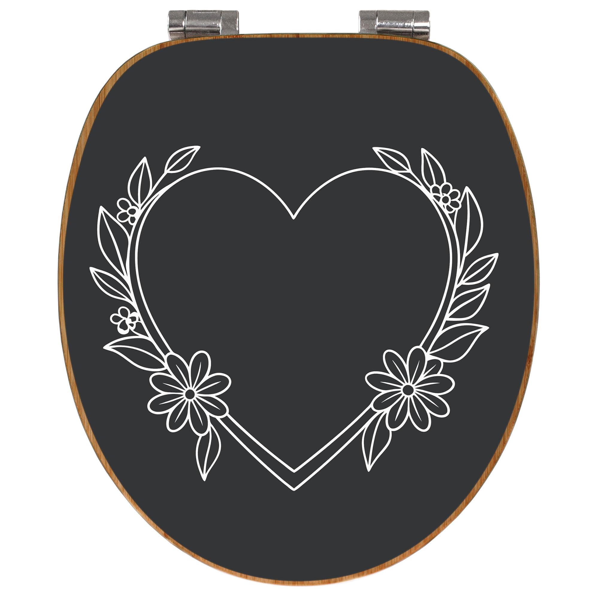 banjado Design WC Sitz Bambus Absenkautomatik 45,8x37,5cm - Toilettendeckel mit Absenkautomatik Holz - hochwertiger Bambus Klodeckel - WC-Sitz für gängigen Toiletten - Motiv Florales Herzdesign