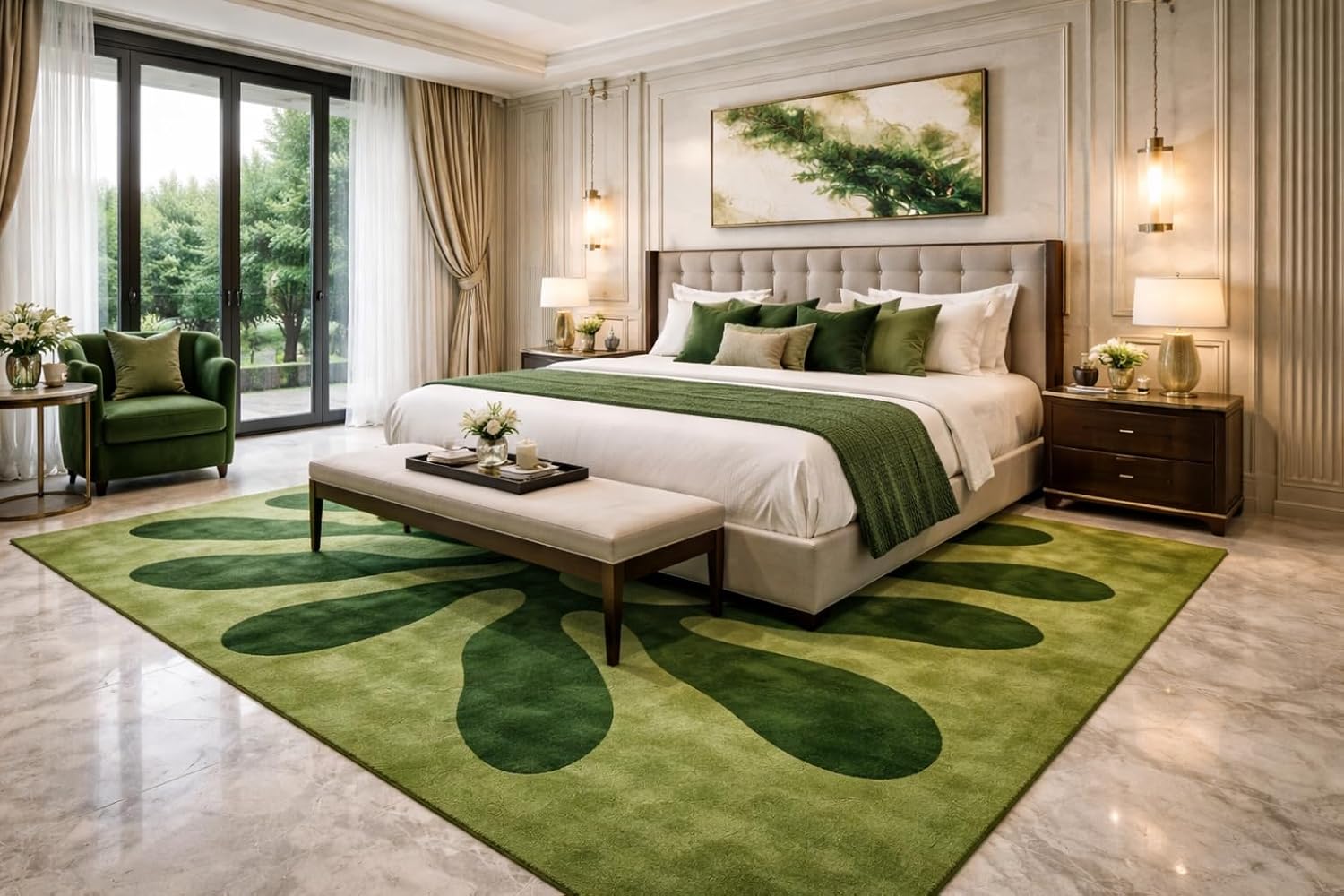 Monstera Leaf Area Rug, Green Botanical Design, Modern Home Decor, Tropical Plant Pattern (10 * 14 feet)