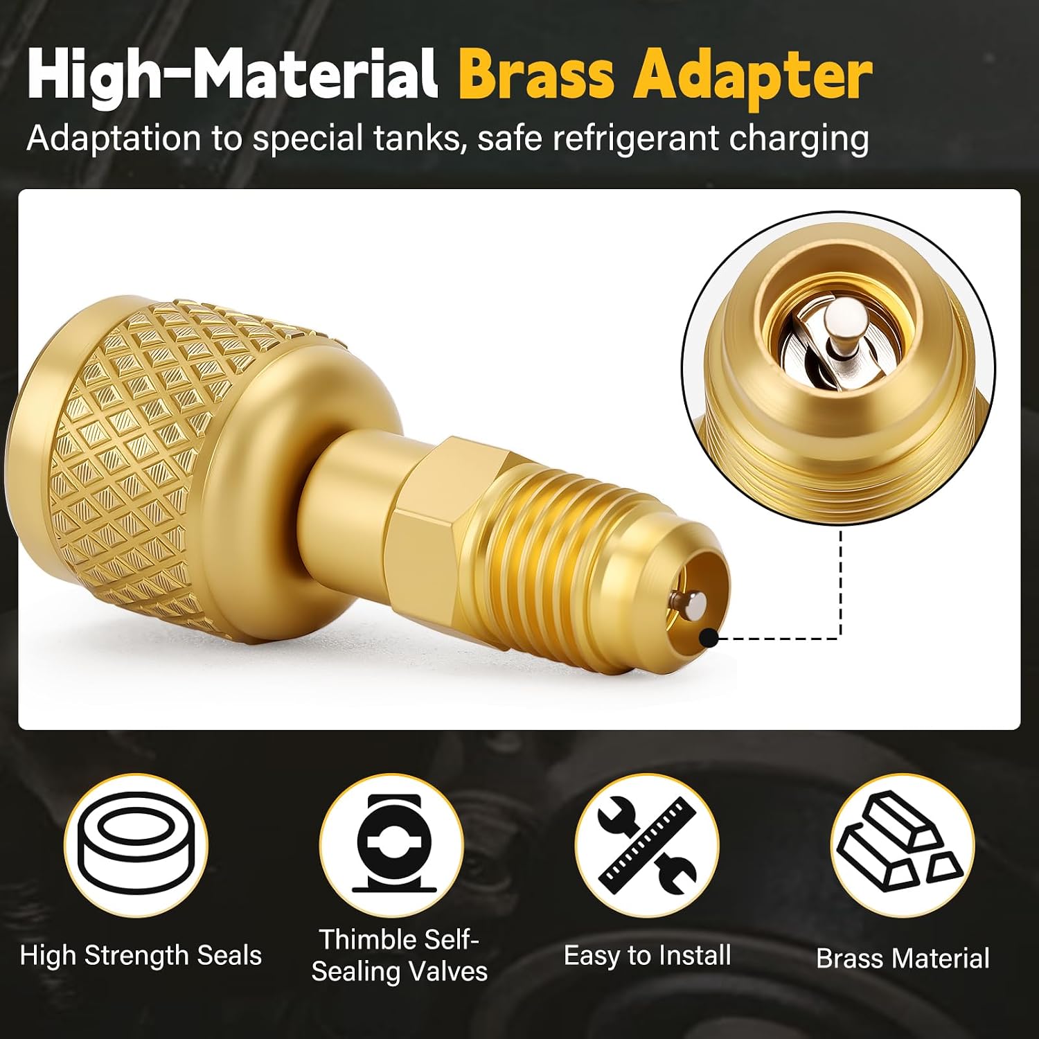 R32 R454B Refrigerant Brass Adapter, 1/4" SAE Female to 1/4" SAE Male Reverse Thread, HVAC Quick Connect Low Loss Fitting for R-454B/R-32 A2L Refrigerant Tanks, Mini Split System