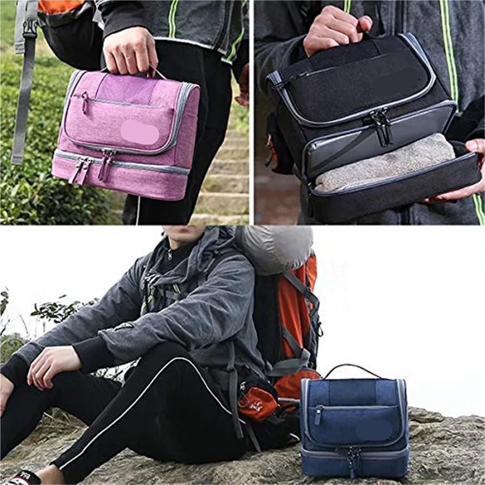 Reise-Toilettenbeutel Hängende Kulturtasche, Reise-Kosmetiktasche, wasserdichter Oxford-Organizer for Reisezubehör, Kulturset for Männer und Frauen(Blue)