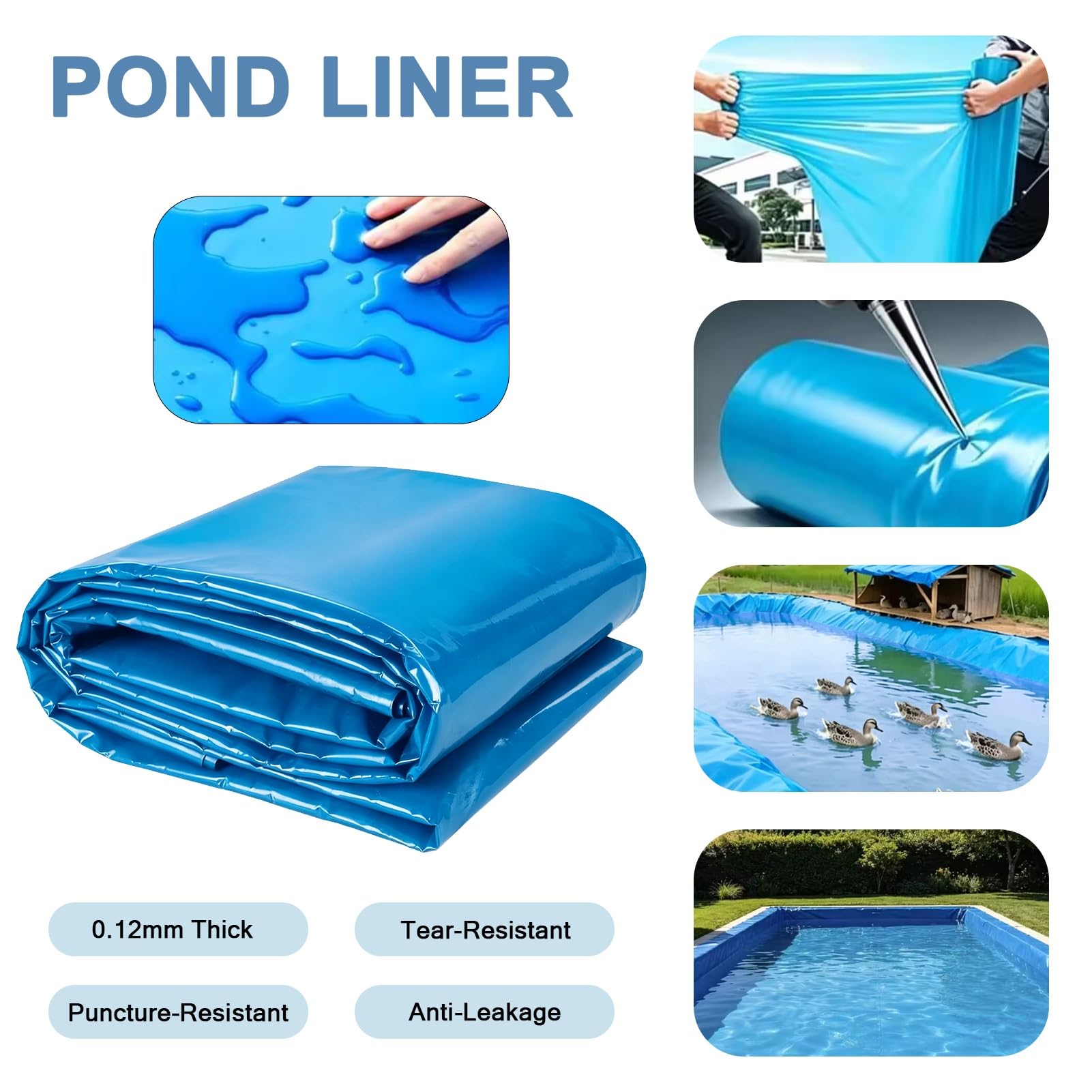 MARXAN Telo Preformato per laghetto da 0,12 mm, Flessibile e Impermeabile, per laghetti per Pesci Koi, Acqua all'aperto, con Membrana Durevole per laghetto - 4x6m 7x8m 8x10m 10x12m(6x6m)