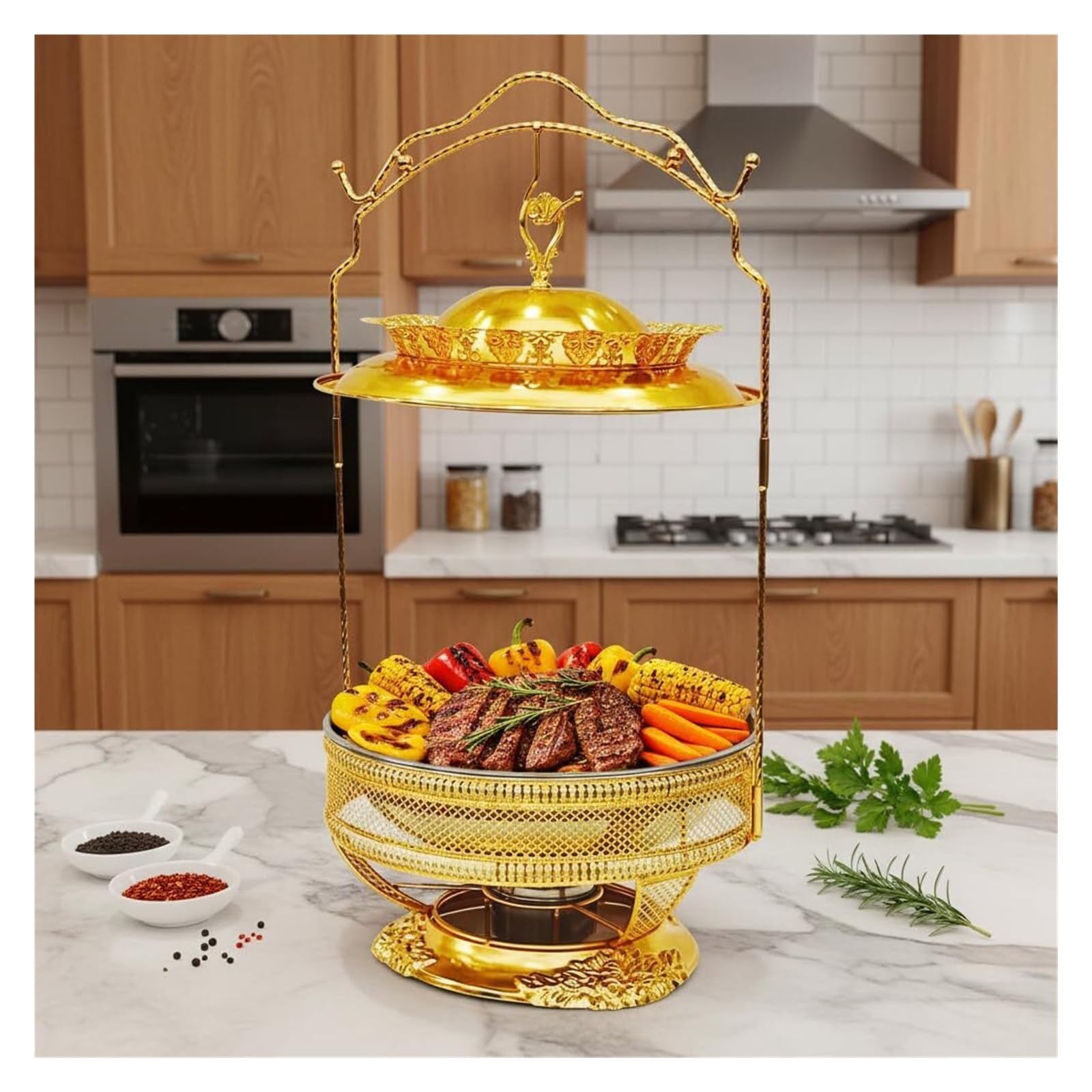 Set da Buffet di Lusso for scaldavivande da 8 QT con Staffa | Scaldabuffet Premium in acciaio inossidabile con coperchio Scaldabuffet for feste