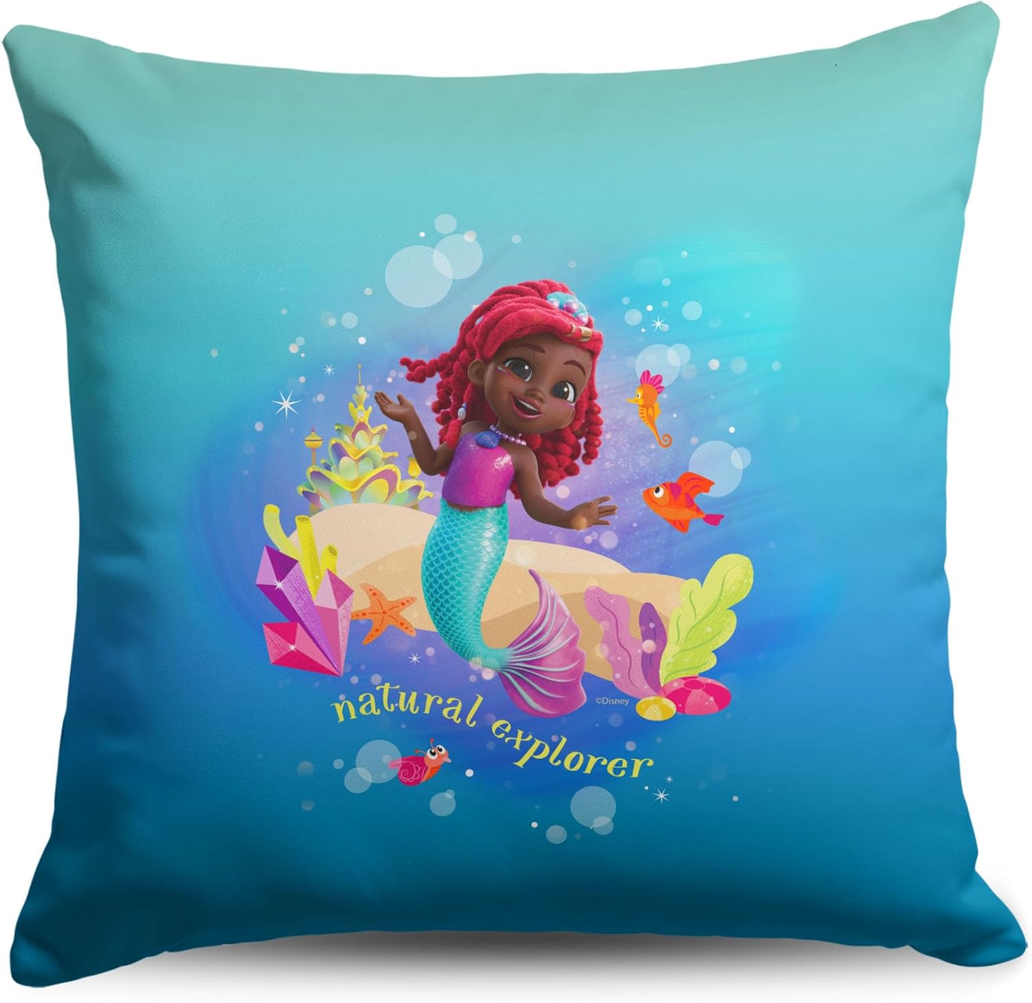 NORTHWEST Disney Junior The Little Mermaid Throw Pillow, 18" x 18", Natural Explorer