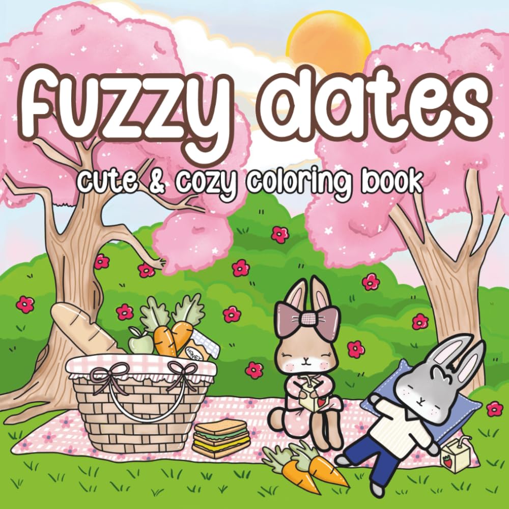 Fuzzy Dates: A Cute & Cozy Coloring Book for Adults and Teens Featuring an Adorable Bunny Couple in 40 Sweet and Wholesome Scenes, Cute Designs for ... and Stress Relief (Fuzzy Friends Collection)