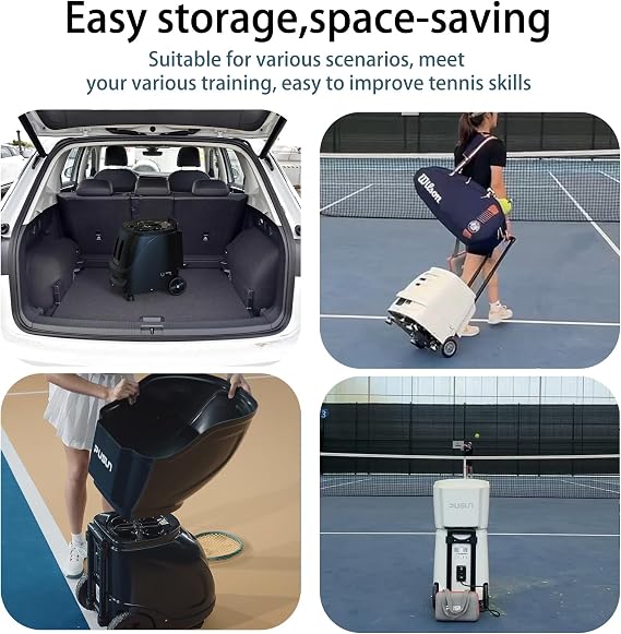 PT-SAMRT-Professional Tennis Ball Machine with App Control - 100+ Ball Capacity - 12 Training Modes - 4-6 Hours Battery Life (White)