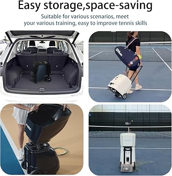 PT-SAMRT-Professional Tennis Ball Machine with App Control - 100+ Ball Capacity - 12 Training Modes - 4-6 Hours Battery Life (White)