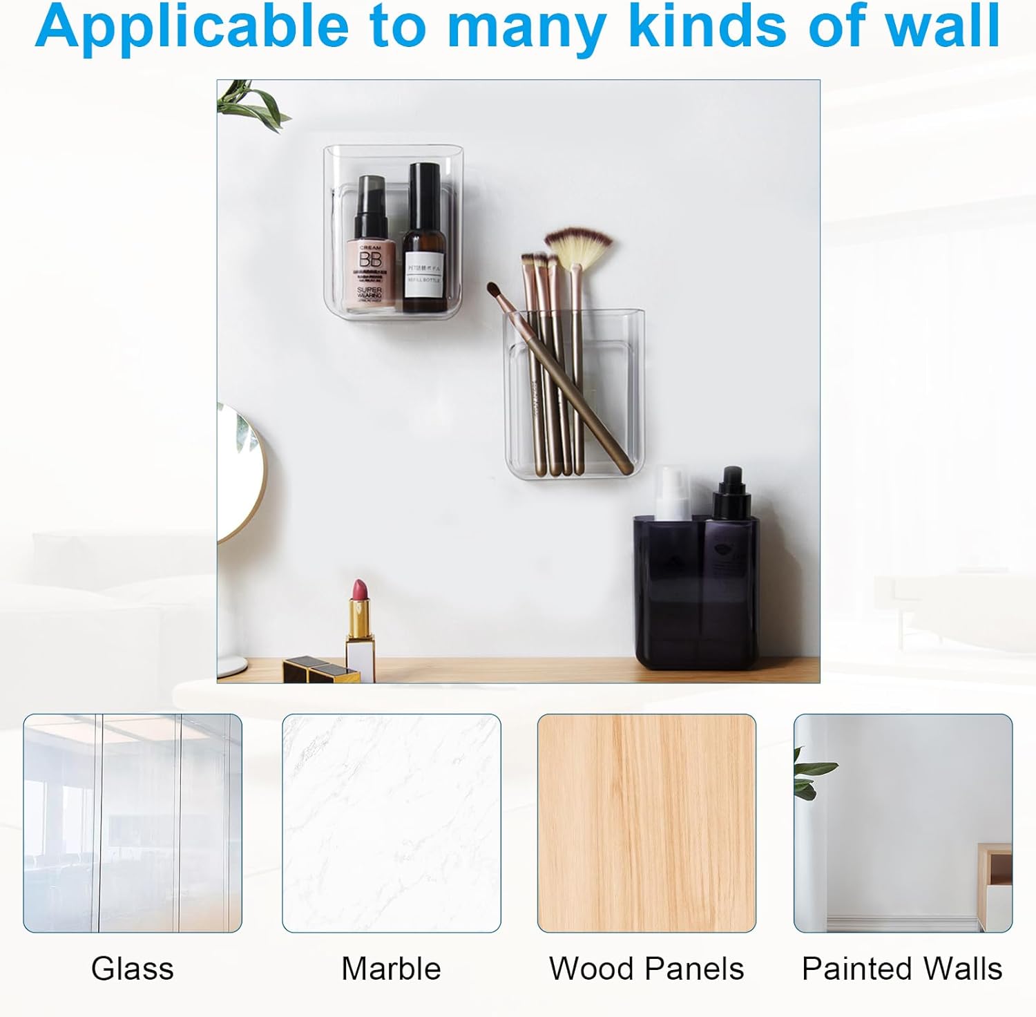 6 Pack Plastic Wall Folders, Clear Wall Mount File Organizer Acrylic Single Pocket Hanging Wall Organizer Magazine Holder Cabinet Storage Bins for Office Bathroom Home, 4.7" x 2" x 4