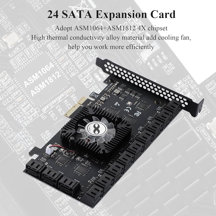 PCIe SATAカード 24ポート 6Gbps SATA PCIeカード 新品 Pcie sataカード24ポートケーブル付き、6 gbps sata 3.0