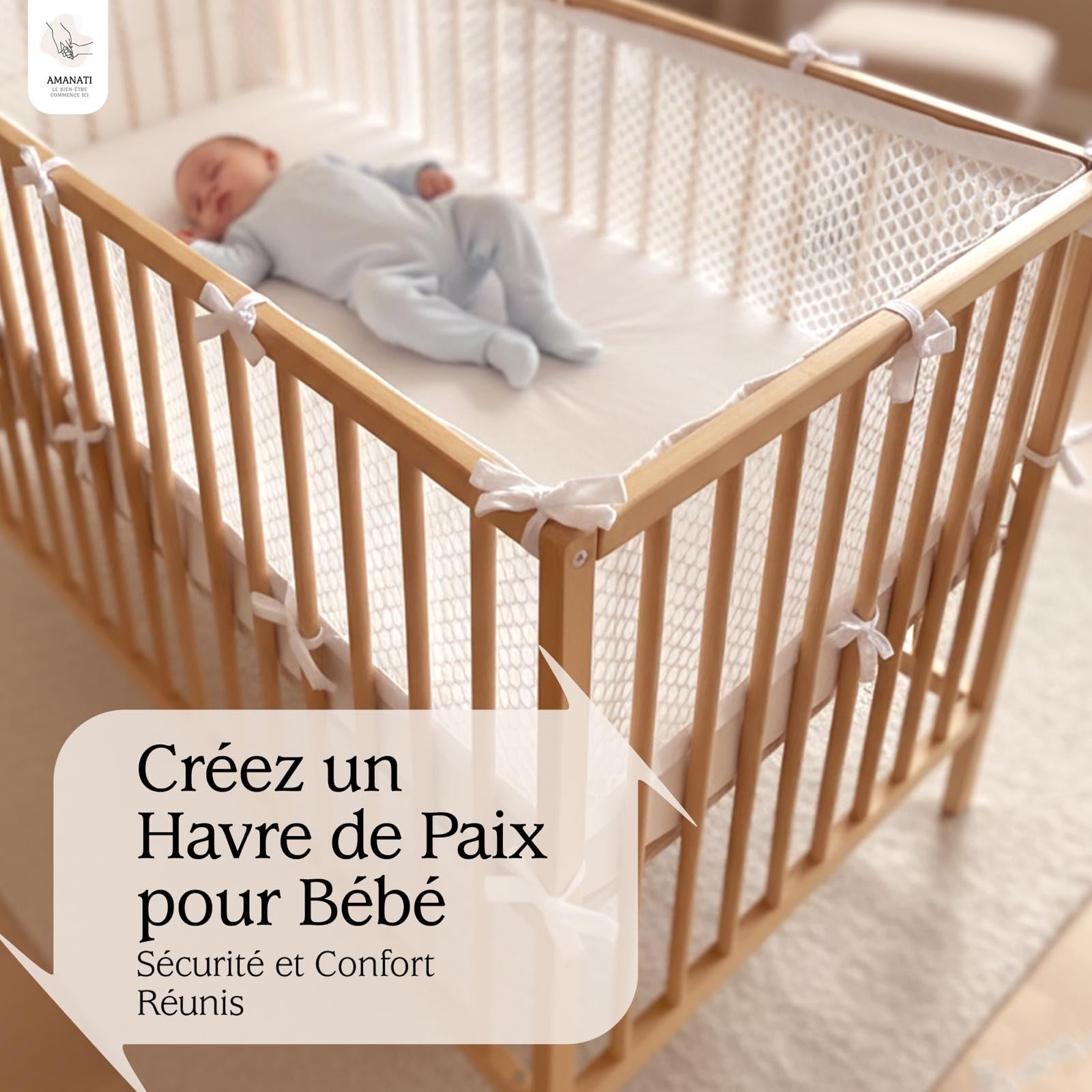 Tour de lit respirant – Tour de lit certifié OEKO-TEX – Tours de lit pour tout-petits – Tour de Lit bébé pour Lit Bébé 60x120 cm – Contour de lit bebe offrant sécurité et confort pour votre bébé