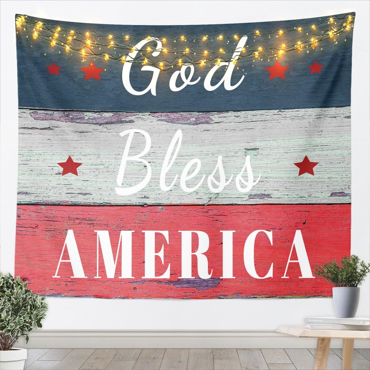 jejeloiu July 4th Tapestry Large 59"x82" Independence Day Wall Art American Flag Farmhouse Wall Hanging Blanket,Microfiber