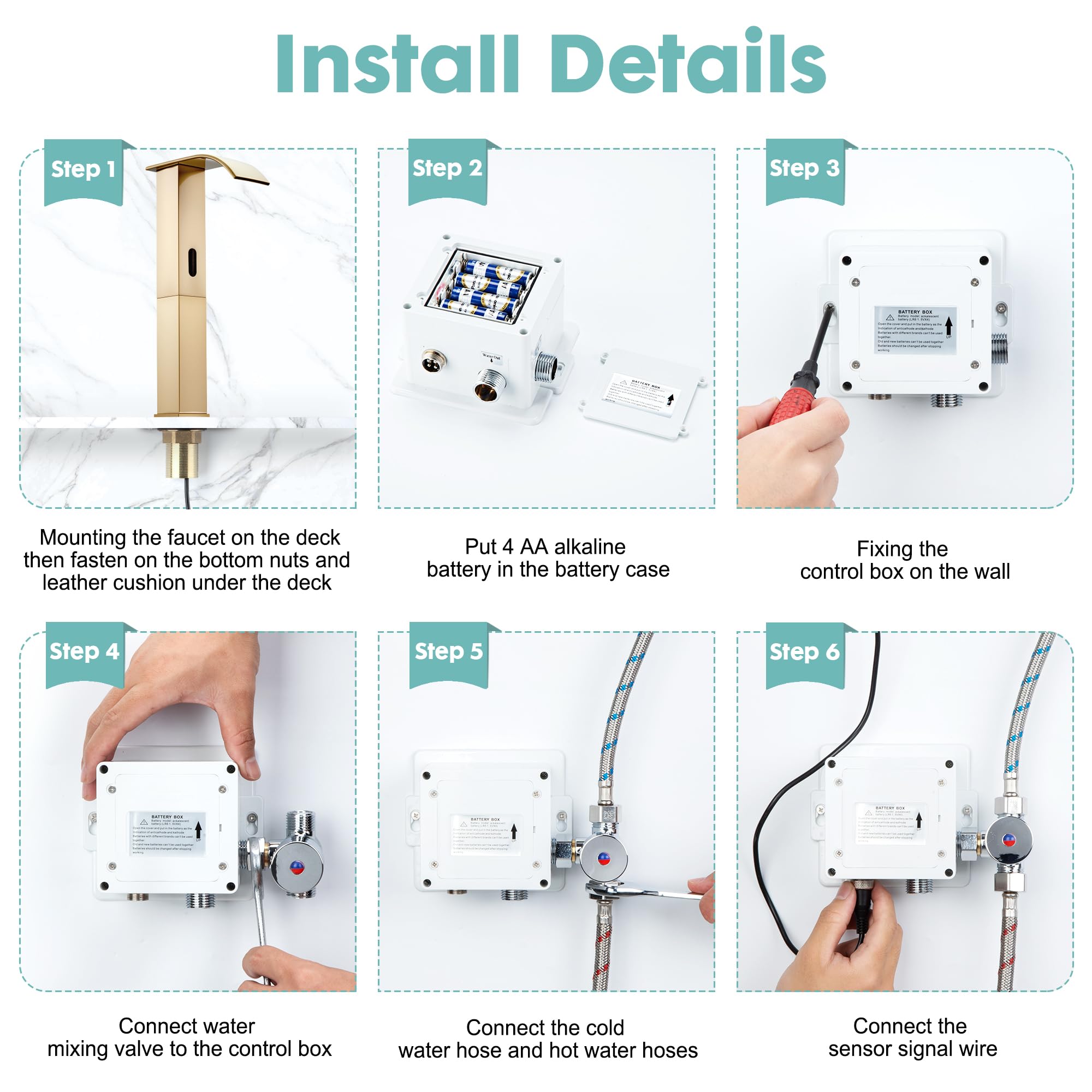 Rubinetto Da Bagno Senza Contatto, Sensore Automatico Per Lavandino, Rubinetto Dorato A Corpo Alto Con Scatola Di Controllo, Rubinetto Moderno A Cascata In Acciaio Inox