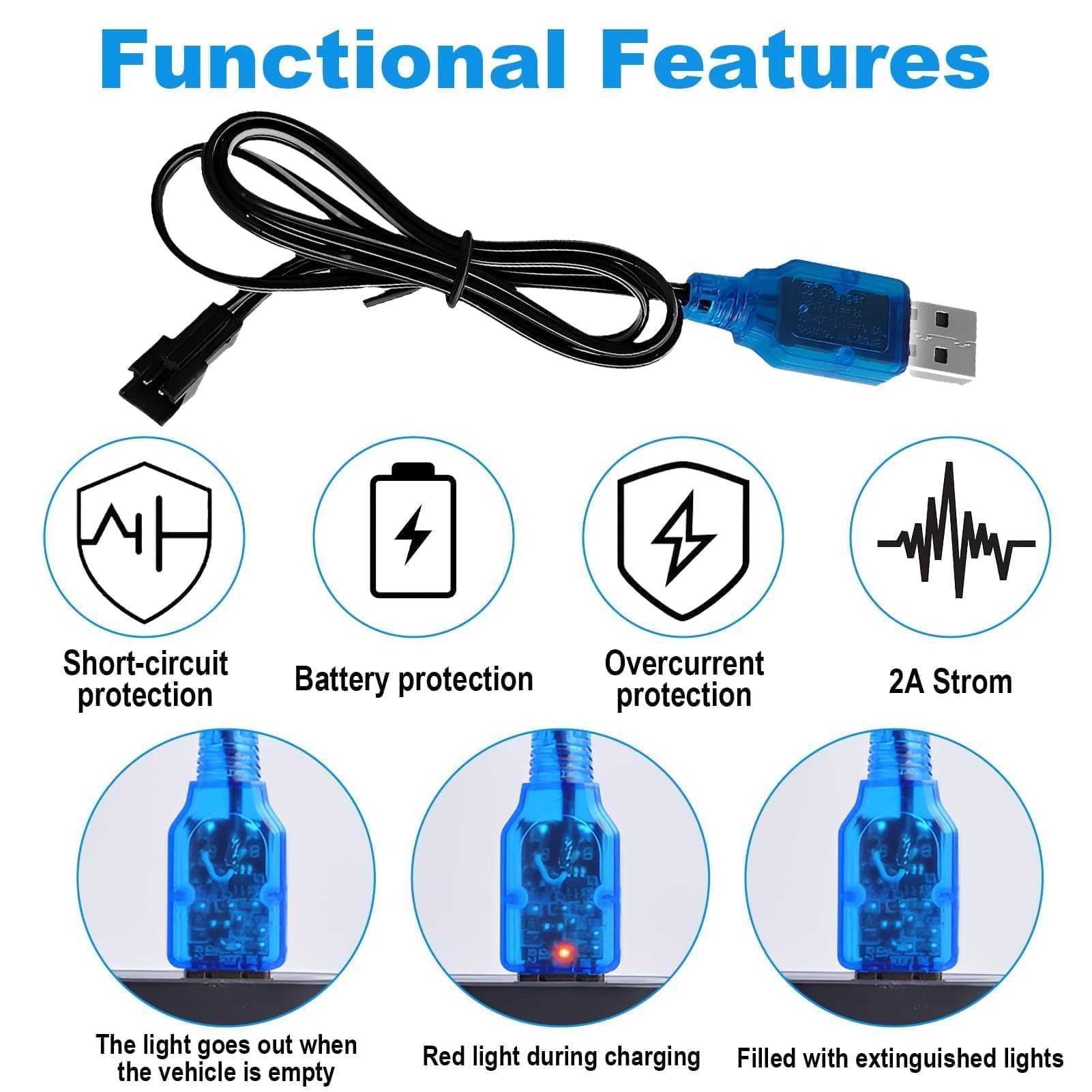 2 Unidades De Cable De Carga USB De 3,7 V con Conector SM-2P, Cable De Carga USB para Baterías NI-MH RC Universal para Baterías LiPo Compatible con Coches RC Barcos Drones