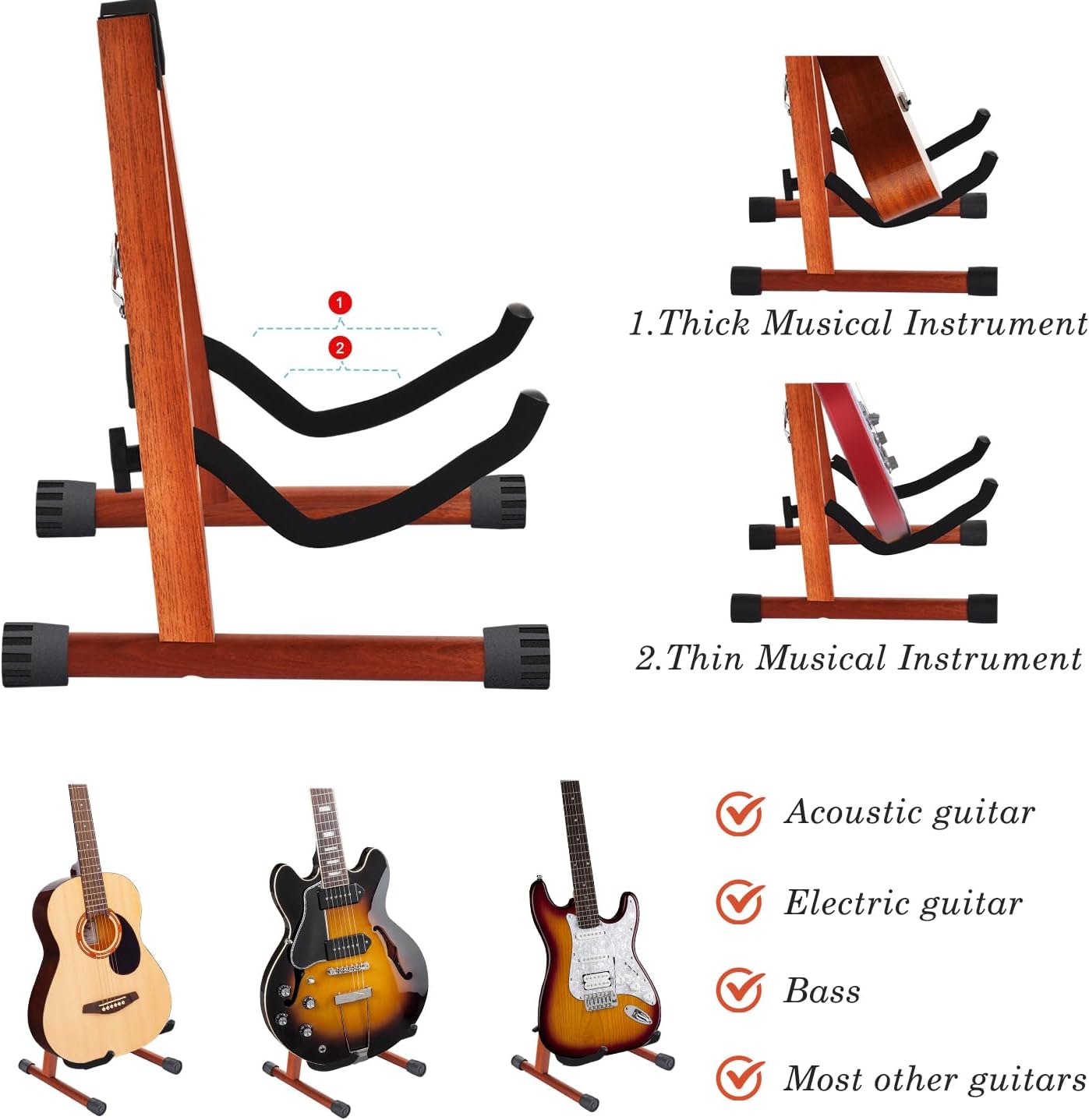 MOREYES Guitar Stand, Acoustic Guitar Stand, Folding A-Frame Electric Guitar Stand, Wooden Guitar Stands Floor For School Music Program, Concerts & Multiple Users, Easy to Assemble