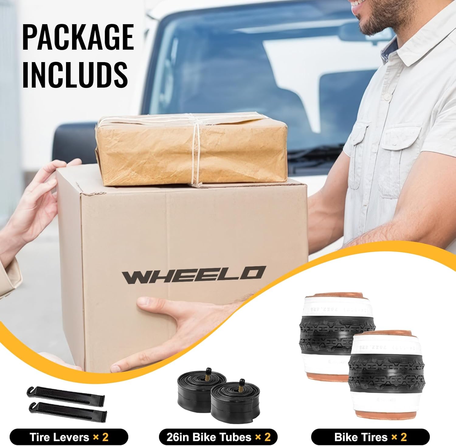 WHEELO 26 inch Cruiser Bike Tires Set: 2-Pack 26x2.125 Replacement Puncture-Resistant Bicycle Tires and Pair 26-inch Inner Tubes with Tire Levers for Beach Cruiser and Urban Commuting Bicycle