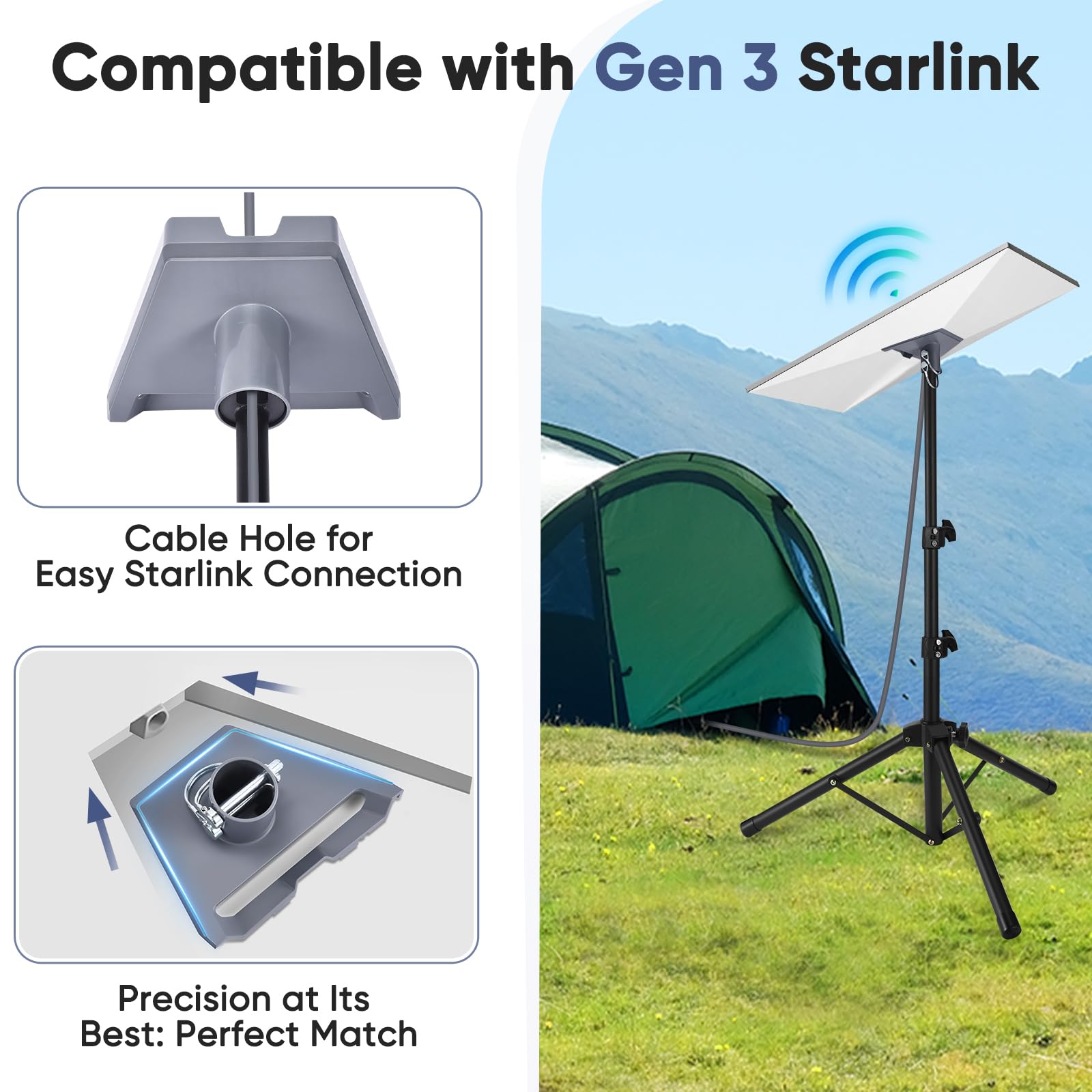 Starlink Gen 3 Tripod, Adjustable Starlink Stand with Pipe Adapter, Starlink Standard Tripod Mount Gen 3, Starlink Ground Stand