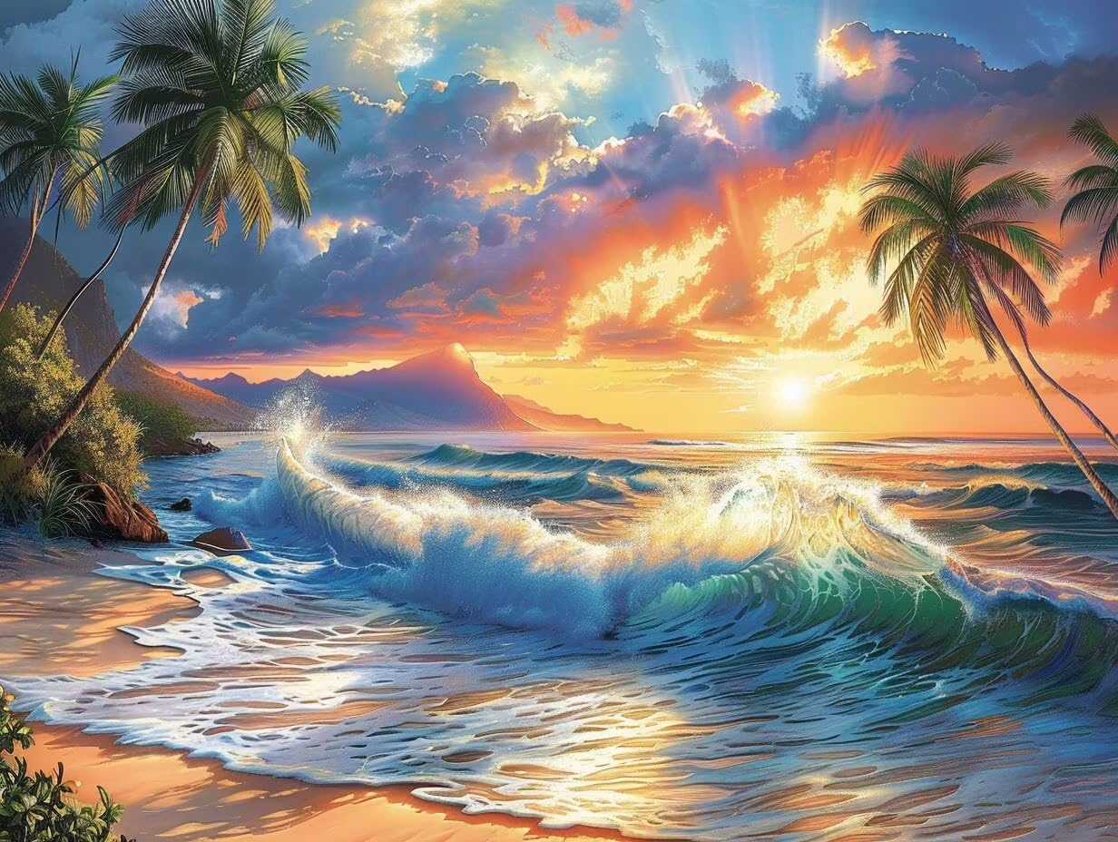 Malen nach Zahlen Erwachsene Welle Leinwand zum Bemalen 80x100cm, k-135 | Landschaft Paint by Numbers for Adults, Color by Number Ohne Rahmen, Painting Set, Deko Wohnzimmer und Geschenk