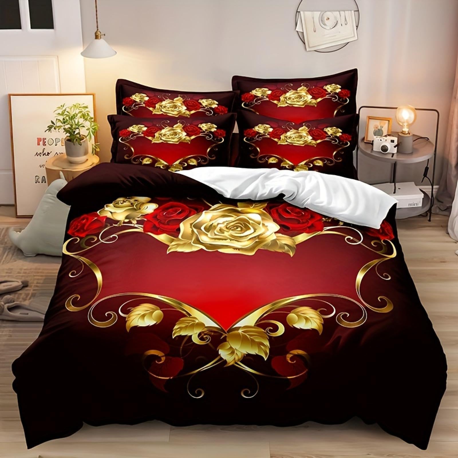 Ensemble de literie imprimé rose doré élégant avec housse de couette aux finitions soignées