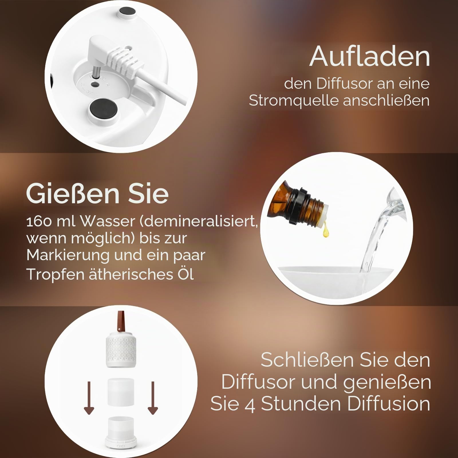 Zen'Arôme - Nomadischer Laternen-Diffusor für ätherische Öle Madrid (bis zu 40m²) für drinnen/draußen - Integrierter wiederaufladbarer Akku, 20h Betriebsdauer - Dimmbares RGB-Licht - Tragegriff