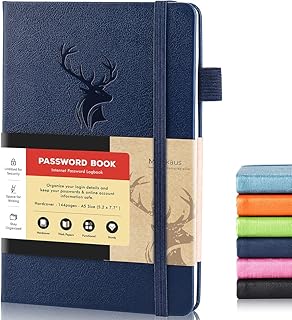molekaus Password Book with tabs Password Keeper with Extra Password Space to Change Password. Medium Size Password Notebook for Home or Office for Internet Log In, 5.3 * 7.7in blue