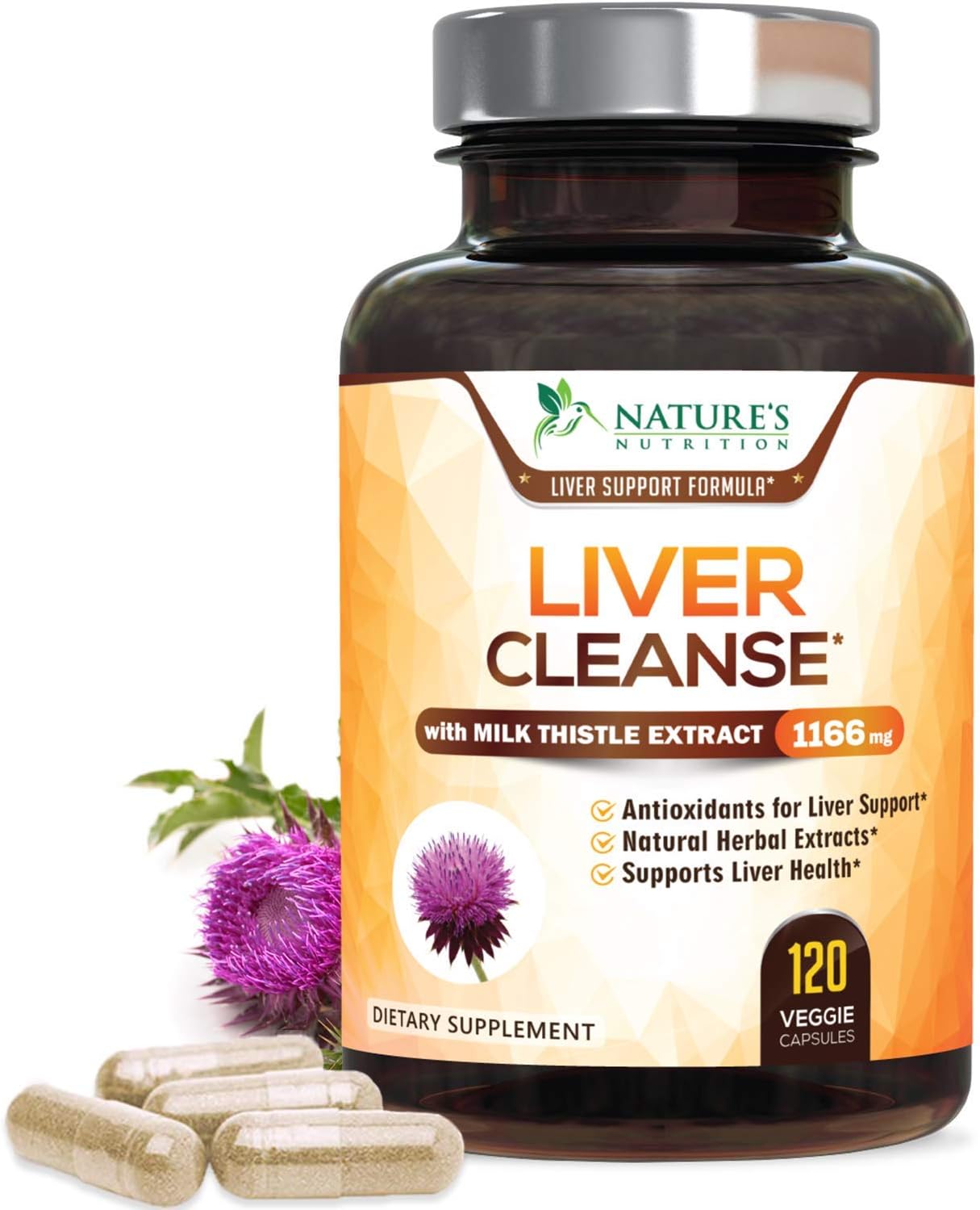 Gentle Liver Cleanse & Detox - Milk Thistle Extract Formula 1166mg - Natural Liver Support Supplement with 22 Herbs, Silymarin, Beet, Artichoke, Dandelion, Chicory Root - 120 Capsules