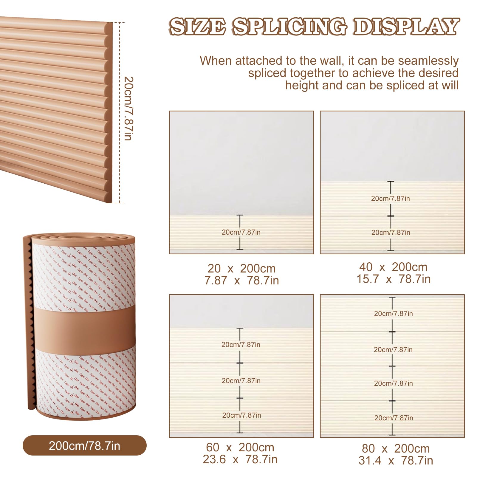 Paneles de pared acolchados, anticolisión de 2 m, 3D, adhesivo, revestimiento de pared 3D, 1,2 cm, decoración, aislamiento para dormitorio, salón (marrón, 20 x 200 cm)
