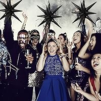 Vista 5 de 6 Globos de Papel de Aluminio con Forma de Estrella Negra de Una Pieza, Globo de Estrella de 14 Puntas 4D Cono Starburst de Mylar de 22 Pulgadas