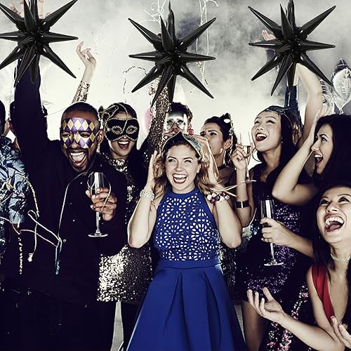 Miniatura 5 de 6 globos de aluminio de estrella negra de una pieza de 14 puntas, globos de Mylar de cono de estrella 4D, globos de Mylar de 22 pulgadas,