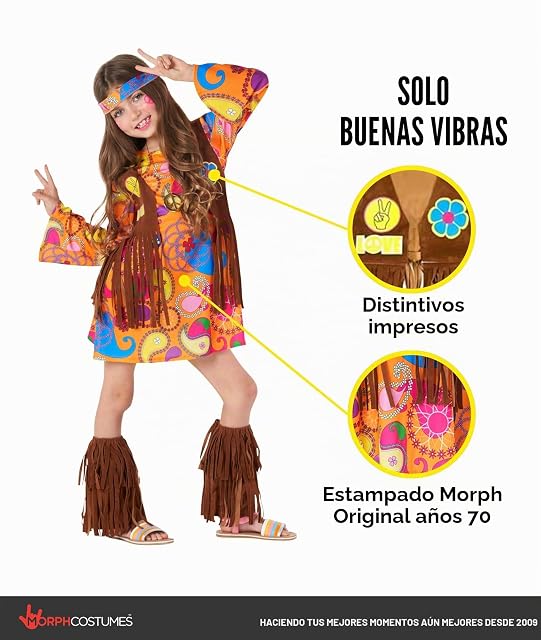 Foto 3 de 8 de Morph Disfraz Hippie Niña, Disfraz Flower Power Halloween Niña, L