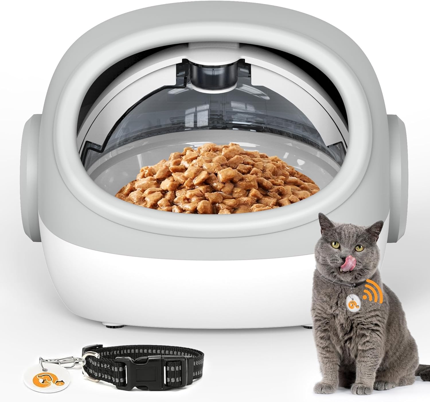 lesotc Automatic Cat Feeder, RFID Microchip Pet Feeder, Auto Cat Food Dispenser with Collar Sensor, Timed Auto Pet Feeder for Multi-pet Households, Suitable for Wet and Dry Food, 4 Feeding Modes