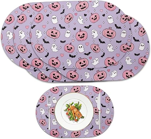 Miniatura 41 de Pumpkin Placemats Set of 4 Ghost Non Slip Washable Heat Resistant Place Mats 12x18 Inch Round Tablemats for Dining Kitchen Party Daily Table Decor