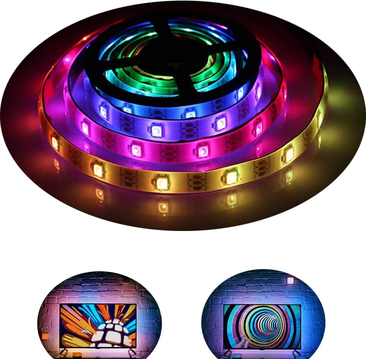 Chasing Effect Led Strip Lights, Battery Powered Waterproof RGBW Neon Dreaming Color Flexible Rope Light Strip USB Powered TV Backlight for DIY Home Decoration (2m/6.56feet)