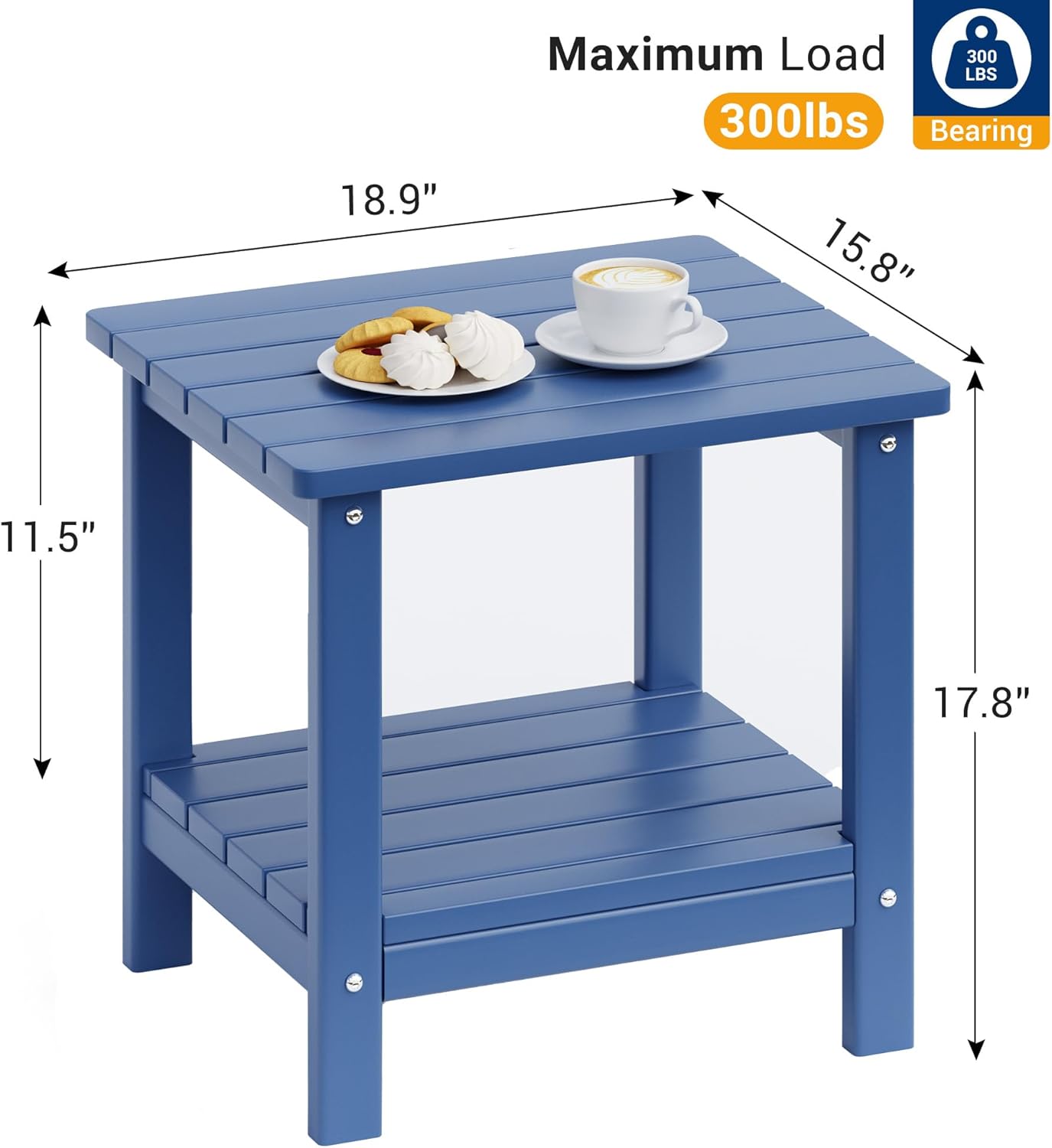 UDPATIO 2-Tier Side Table, 19x16x17.8 in, Blue, Adirondack End Table, Indoor & Outdoor Use