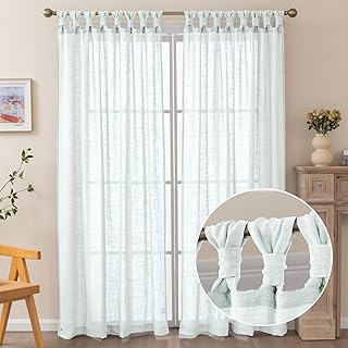 White Linen Curtain 2 Panels, Semi Sheer Inverted Pleat Curtain Panels with Twist Tabs for Bedroom, Living Room and Dining Room, W52 x L84 inches - Buy now