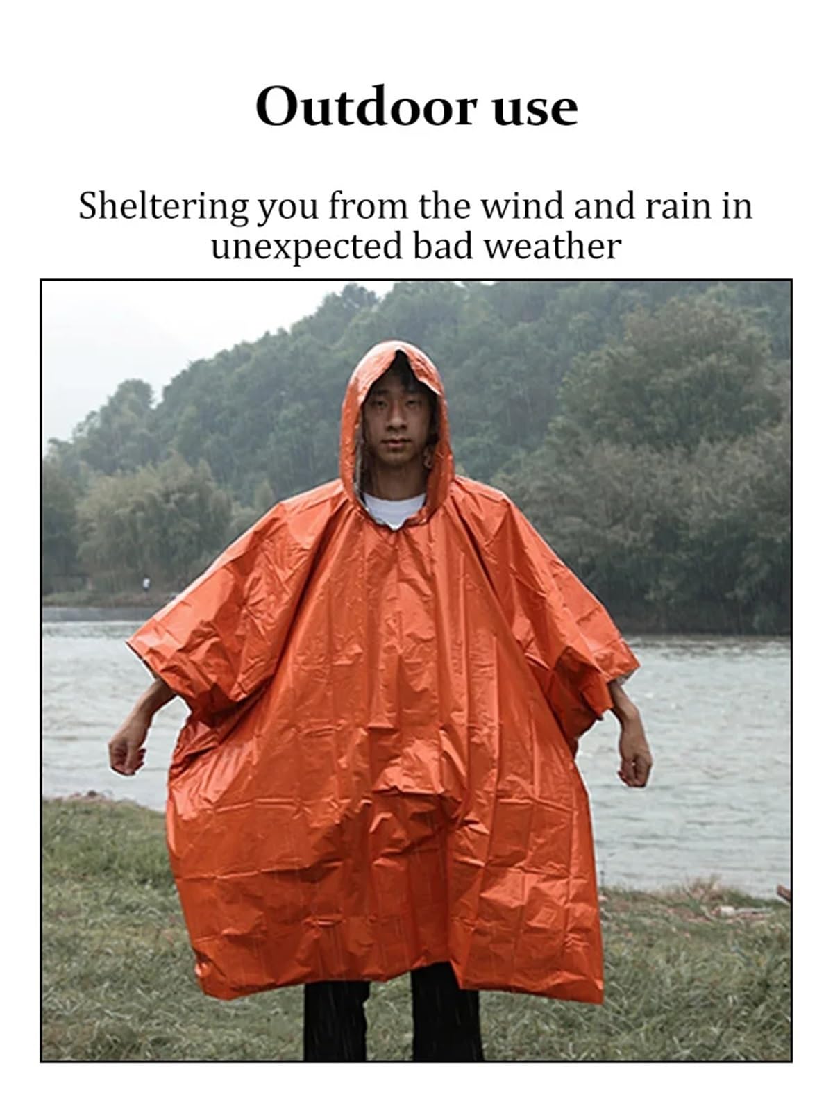 Poncho De Lluvia Chubasquero de Emergencia, Poncho Impermeable, Manta for la Lluvia, Equipo de Supervivencia for Acampar, Ropa Impermeable con Aislamiento frío, Equipo de Camping(Orange)