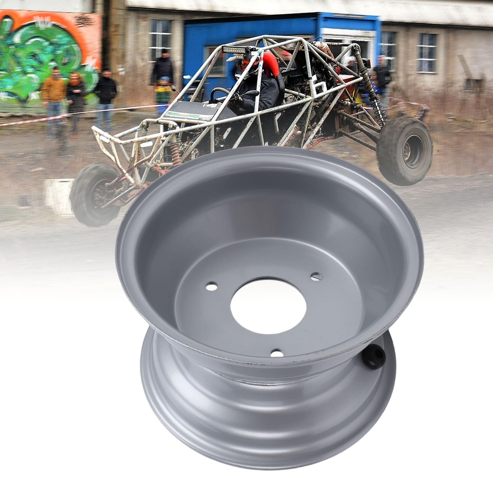 Akozon Jante de Roue de VTT 16x8-7, Jante de Remplacement en Acier à 3 Trous de 7 Pouces pour Pneus Tout-terrain Quad Go Kart UTV, Moyeu de Roue Durable (SILVER)
