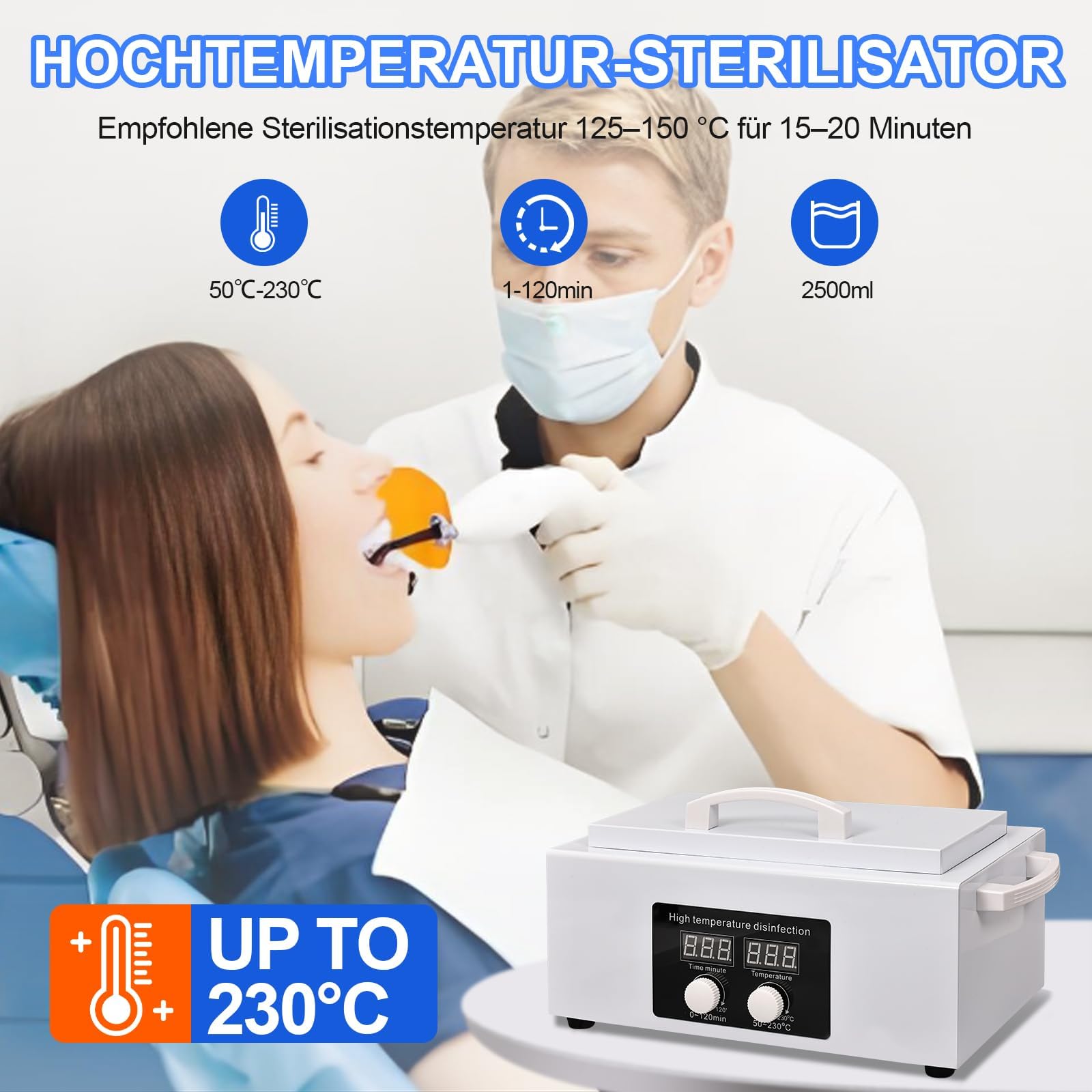 300W Heißluftsterilisator Desinfektion mit Hochtemperatur-Trockner & Timer | Sterilisator für Werkzeuge & Tücher | Ideal für Zahnarzt, Labor, Beauty-Salon & Nagelstudio