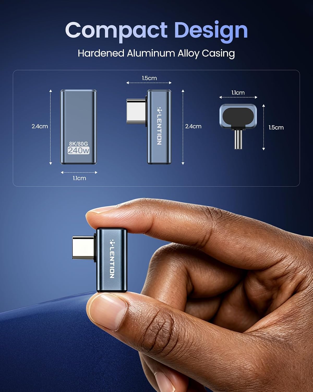 LENTION 90 Degree USB C Adapter 2 Packs 240W Charging, 80Gbps Data, 8K@60Hz