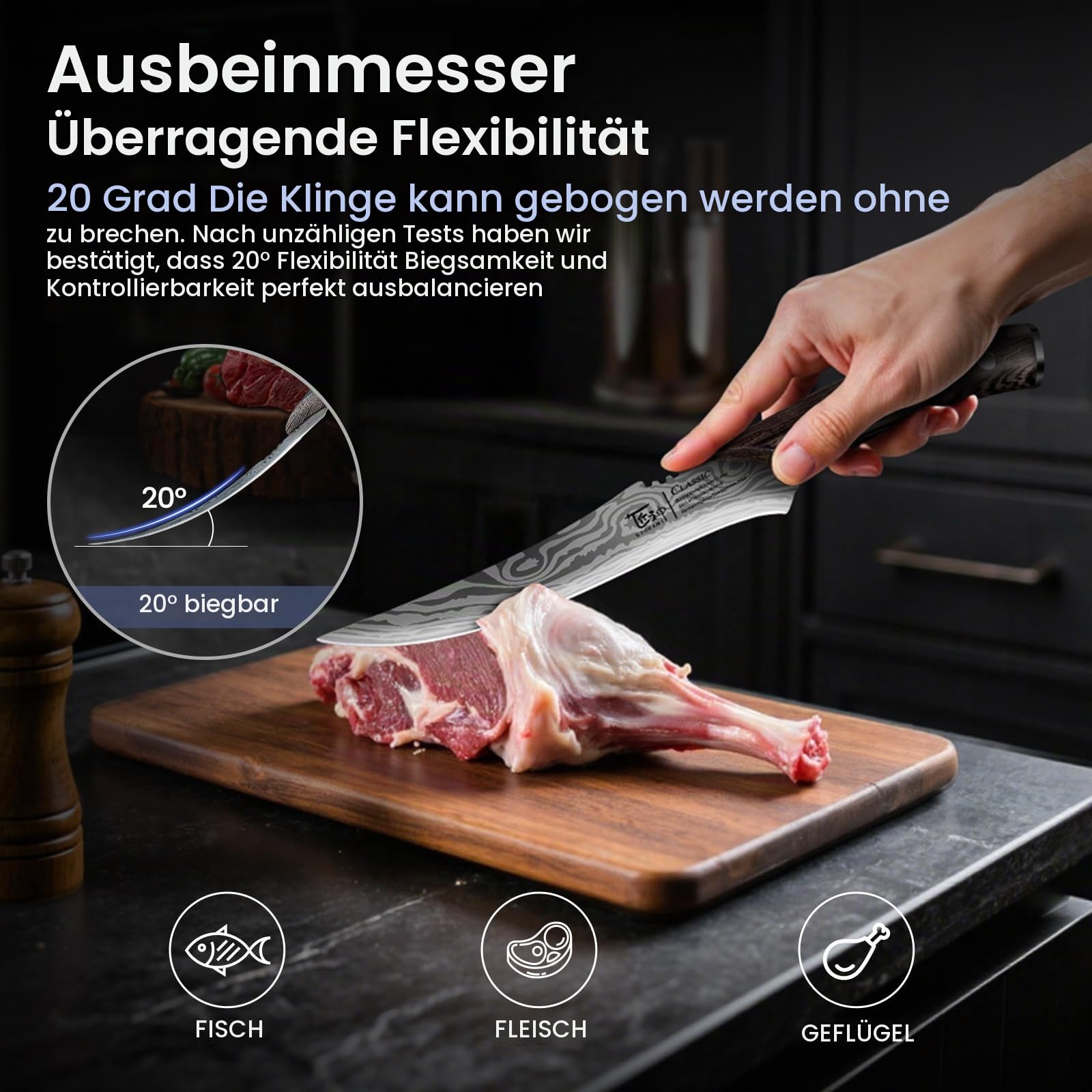 SYOKAMI Fleischermesser Set 2-teilig, Küchenmesser zum Schneiden von Fleisch, Hackmesser, Ausbeinmesser & Zerlegemesser, Japanischer Stil aus Hochkohlenstoffstahl, Zum Hacken, Schneiden, Ausbeinen