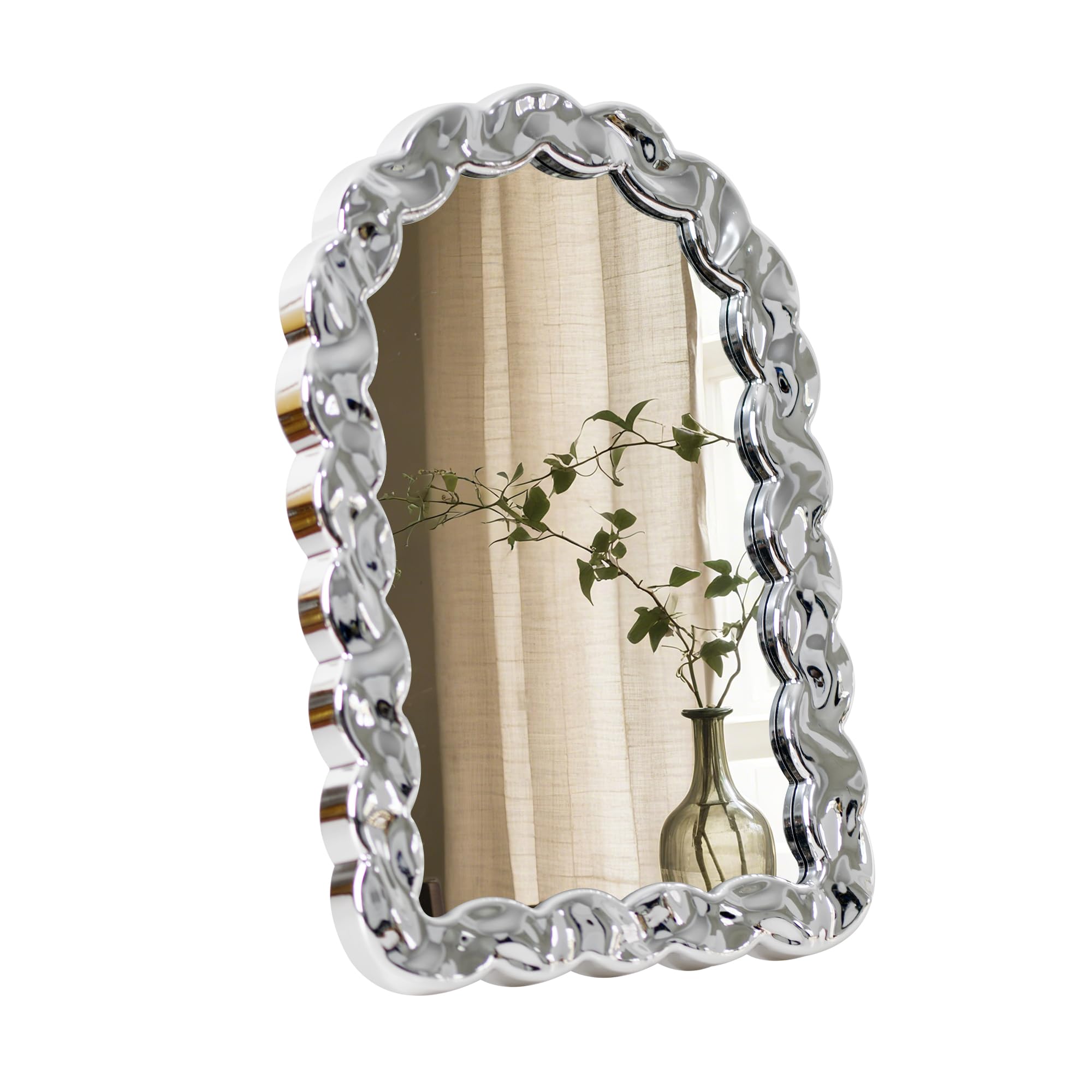 Funerom Decorative Vanity Mirror with Arched Frame, 30 x 19.8 cm, Desk Makeup Mirror Electroplated Silver
