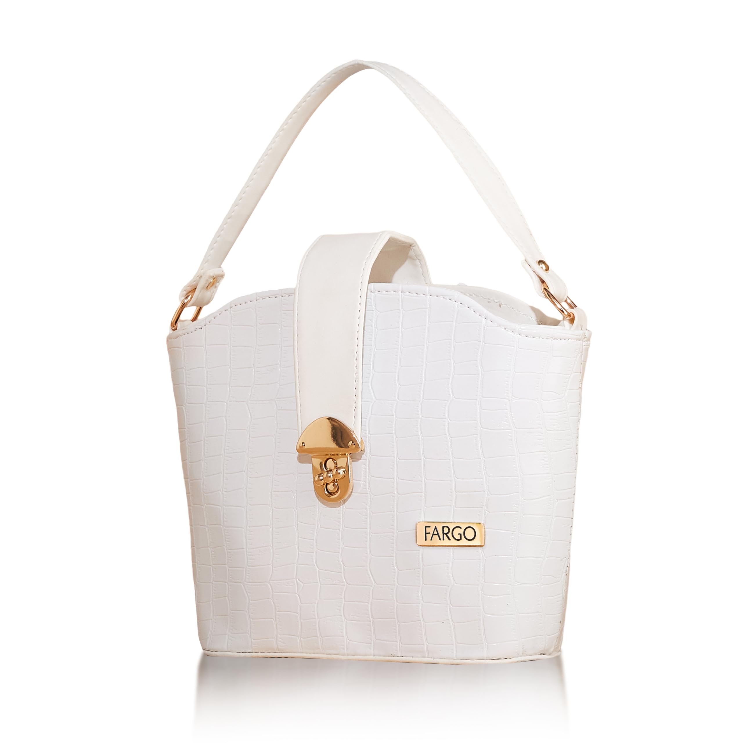 Fargo PU Womens Sling Bag Croco Textured Bucket Sling Bag (White) (B0D4F6J2DW) Amazon Price History, Amazon Price Tracker