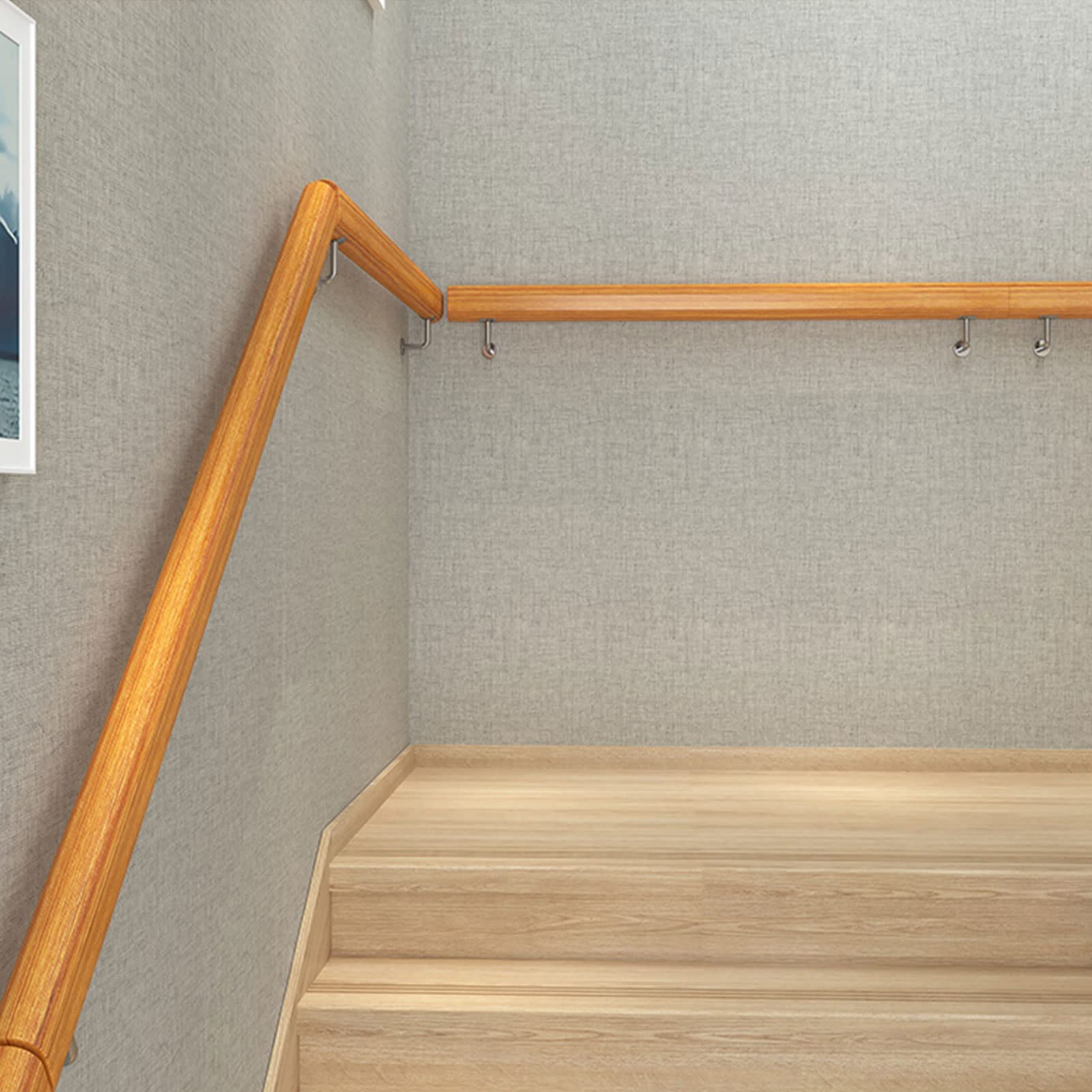 GLDYTVF Stair Banister Handrail 1ft-15ft, Wood Stair Handrail, Against The Wall Corridor Support Rod, Non-Slip Hand Rails Indoor (Size : 140cm(4.6ft))