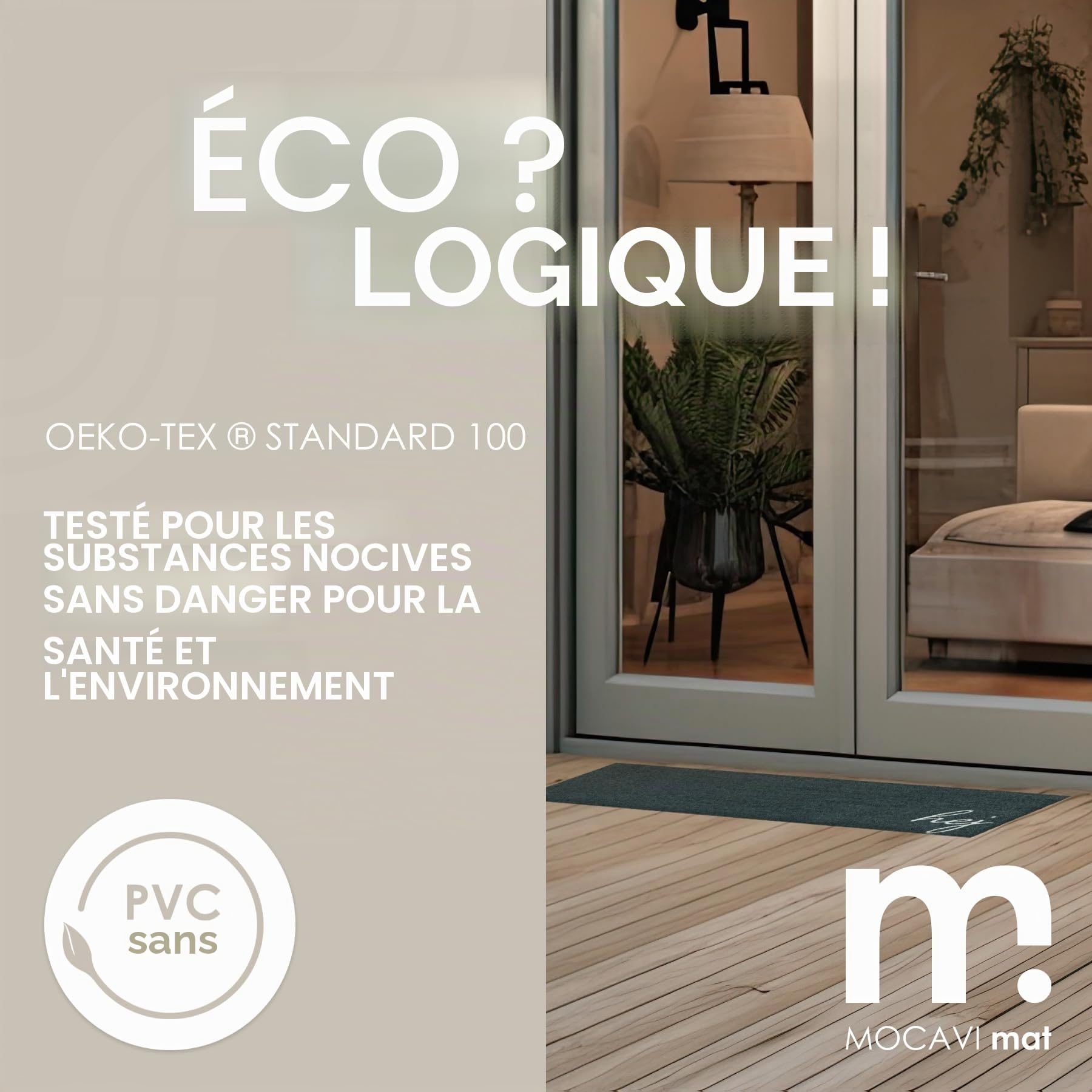 MOCAVI Hej Paillasson lavable pour l'extérieur et l'intérieur - Anthracite - 30 x 100 cm - Tapis long et étroit - Pour enlever les chaussures - Décoration intérieure et extérieure - Tapis de porte