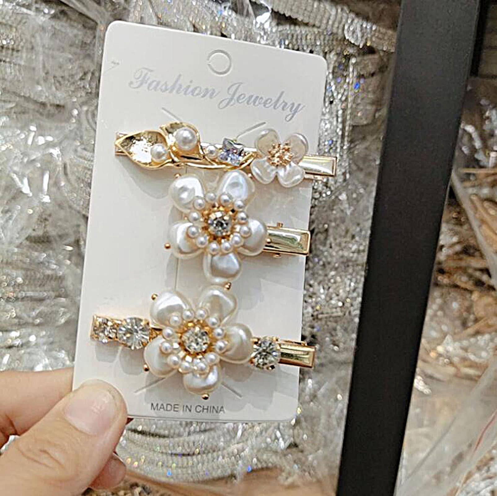 JBHURF Women's Pearl Hair Clips Exquisite Pearl Flower Hair Clips 3 Pieces of Headdress Accessories Cute Outdoor Hair Accessories DIY Women and Girls Hair Clips Halloween Thanksgiving