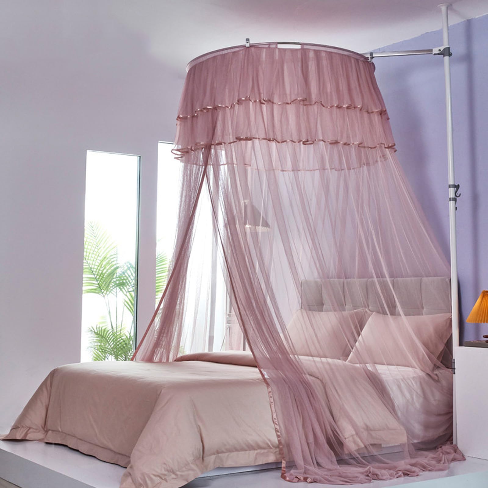MESCXTY Dreamy Bed Canopy for Girls, Princess Curtains Sheer Mesh, Round Dome Mosquito Netting Twin Full Queen King Bed, Purple