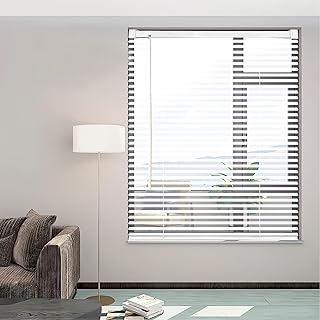 Cordless Vinyl Mini L Blinds 23" W x 64" H, 1" Slat White Horizontal Windows L Blind for Door, Shades, Camper, Light Filtering, Interiors, Arrive 1/2 Inch Narrower Indoor
